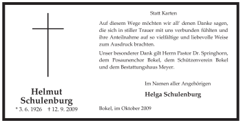 Traueranzeige von Helmut Schulenburg von ALLGEMEINE ZEITUNG UELZEN