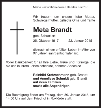 Traueranzeige von Meta Brandt von Uelzen