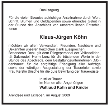Traueranzeige von Klaus-Jürgen Köhn von ALLGEMEINE ZEITUNG UELZEN
