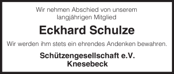Traueranzeige von Eckhard Schulze von ALLGEMEINE ZEITUNG UELZEN
