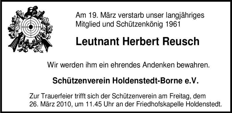  Traueranzeige für Herbert Reusch vom 23.03.2010 aus ALLGEMEINE ZEITUNG UELZEN