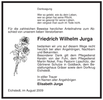 Traueranzeige von Friedrich Wilhelm Jurga von ALLGEMEINE ZEITUNG UELZEN