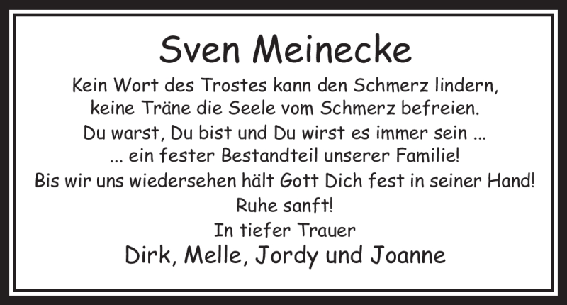  Traueranzeige für Sven Meinecke vom 28.09.2011 aus ALLGEMEINE ZEITUNG UELZEN