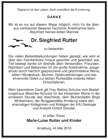 Traueranzeige von Siegfried Rutter von ALLGEMEINE ZEITUNG UELZEN