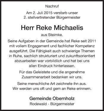 Traueranzeige von Reke Michaelis von Uelzen