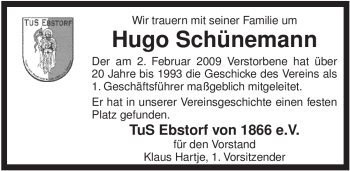 Traueranzeige von Hugo Schünemann von ALLGEMEINE ZEITUNG UELZEN