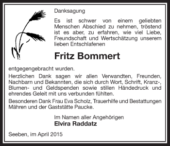 Traueranzeige von Fritz Bommert von Uelzen