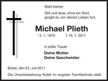 Traueranzeige von Michael Plieth von ALLGEMEINE ZEITUNG UELZEN