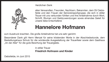 Traueranzeige von Hannelore Hofmann von Uelzen