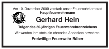 Traueranzeige von Gerhard Hein von ALLGEMEINE ZEITUNG UELZEN