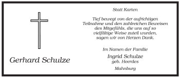 Traueranzeige von Gerhard Schulze von ALLGEMEINE ZEITUNG UELZEN