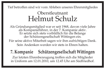 Traueranzeige von Helmut Schulz von ALLGEMEINE ZEITUNG UELZEN