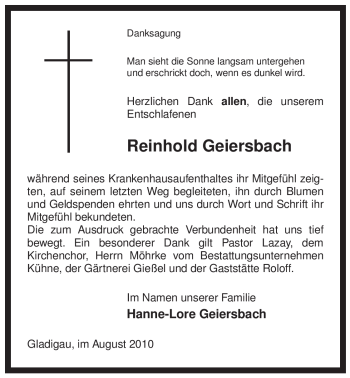 Traueranzeige von Reinhold Geiersbach von ALLGEMEINE ZEITUNG UELZEN