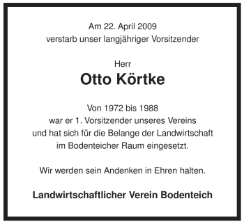 Traueranzeige von Otto Körtke von ALLGEMEINE ZEITUNG UELZEN