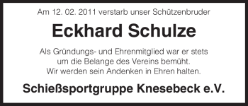 Traueranzeige von Eckhard Schulze von ALLGEMEINE ZEITUNG UELZEN