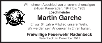 Traueranzeige von Martin Garche von ALLGEMEINE ZEITUNG UELZEN