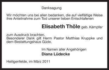 Traueranzeige von Elisabeth Thöle von ALLGEMEINE ZEITUNG UELZEN
