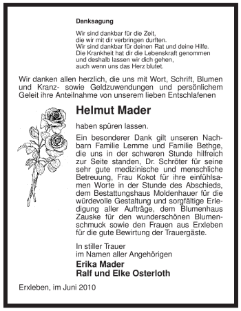 Traueranzeige von Helmut Mader von ALLGEMEINE ZEITUNG UELZEN