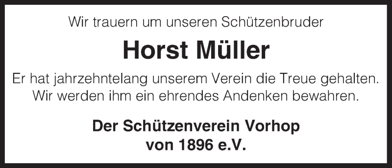  Traueranzeige für Horst Müller vom 30.06.2015 aus Uelzen