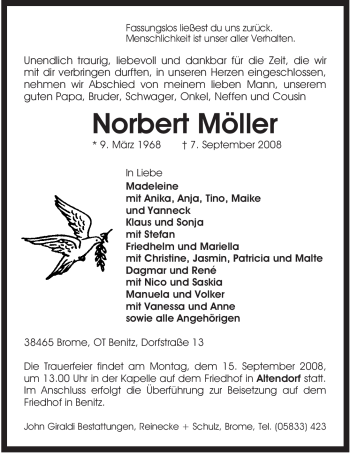 Traueranzeige von Norbert Möller von ALLGEMEINE ZEITUNG UELZEN