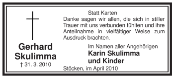 Traueranzeige von Gerhard Skulimma von ALLGEMEINE ZEITUNG UELZEN