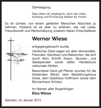 Traueranzeige von Werner Wiese von Uelzen