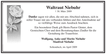 Traueranzeige von Waltraut Niebuhr von ALLGEMEINE ZEITUNG UELZEN