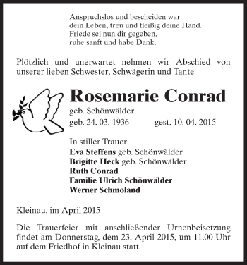 Traueranzeige von Rosemarie Conrad von Uelzen