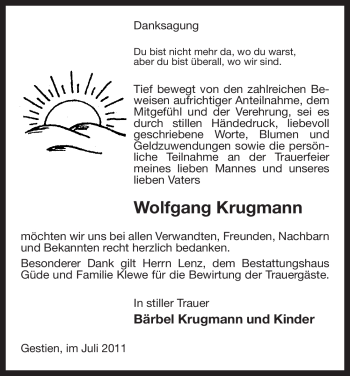 Traueranzeige von Wolfgang Krugmann von ALLGEMEINE ZEITUNG UELZEN