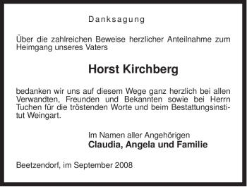Traueranzeige von Horst Kirchberg von ALLGEMEINE ZEITUNG UELZEN