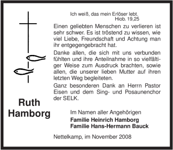 Traueranzeige von Ruth Hamborg von ALLGEMEINE ZEITUNG UELZEN