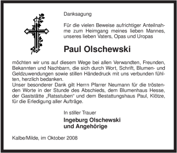 Traueranzeige von Paul Olschewski von ALLGEMEINE ZEITUNG UELZEN