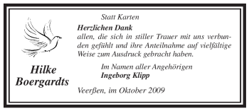 Traueranzeige von Hilke Boergardts von ALLGEMEINE ZEITUNG UELZEN