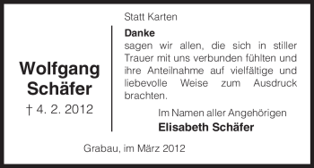 Traueranzeige von Wolfgang Schäfer von ALLGEMEINE ZEITUNG UELZEN