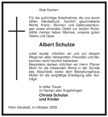 Traueranzeige von Albert Schulze von ALLGEMEINE ZEITUNG UELZEN