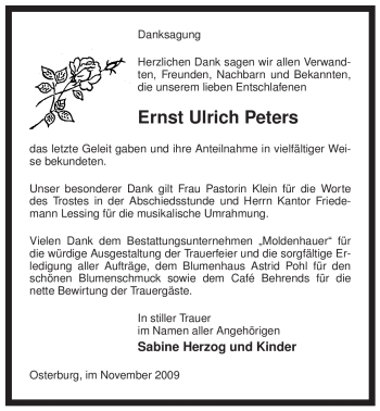 Traueranzeige von Ernst Ulrich Peters von ALLGEMEINE ZEITUNG UELZEN