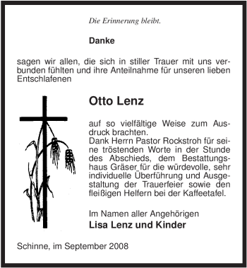 Traueranzeige von Otto Lenz von ALLGEMEINE ZEITUNG UELZEN