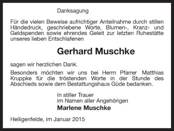 Traueranzeige von Gerhard Muschke von Uelzen