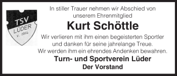 Traueranzeige von Kurt Schöttle von ALLGEMEINE ZEITUNG UELZEN