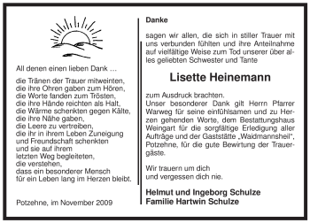 Traueranzeige von Lisette Heinemann von ALLGEMEINE ZEITUNG UELZEN