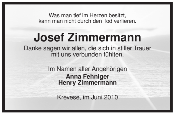 Traueranzeige von Josef Zimmermann von ALLGEMEINE ZEITUNG UELZEN