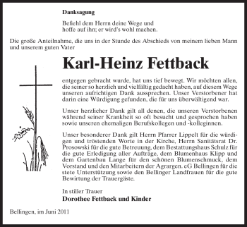 Traueranzeige von Karl-Heinz Fettback von ALLGEMEINE ZEITUNG UELZEN