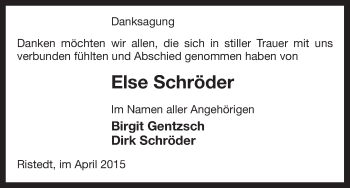 Traueranzeige von Else Schröder von Uelzen