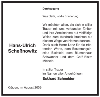 Traueranzeige von Hans-Ulrich Scheßnowitz von ALLGEMEINE ZEITUNG UELZEN