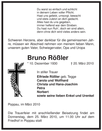 Traueranzeige von Bruno Rößler von ALLGEMEINE ZEITUNG UELZEN