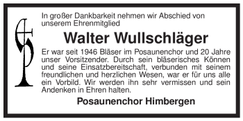 Traueranzeige von Walter Wullschläger von ALLGEMEINE ZEITUNG UELZEN