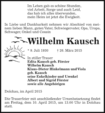 Traueranzeige von Wilhelm Kausch von Uelzen