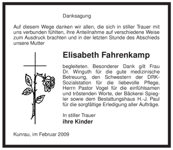 Traueranzeige von Elisabeth Fahrenkamp von ALLGEMEINE ZEITUNG UELZEN