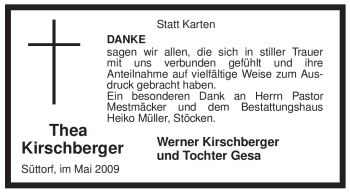 Traueranzeige von Thea Kirschberger von ALLGEMEINE ZEITUNG UELZEN