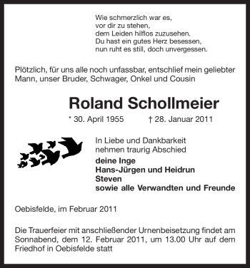 Traueranzeige von Roland Schollmeier von ALLGEMEINE ZEITUNG UELZEN